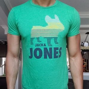 Jack & Jones French Bulldog T-Shirt Size M Green